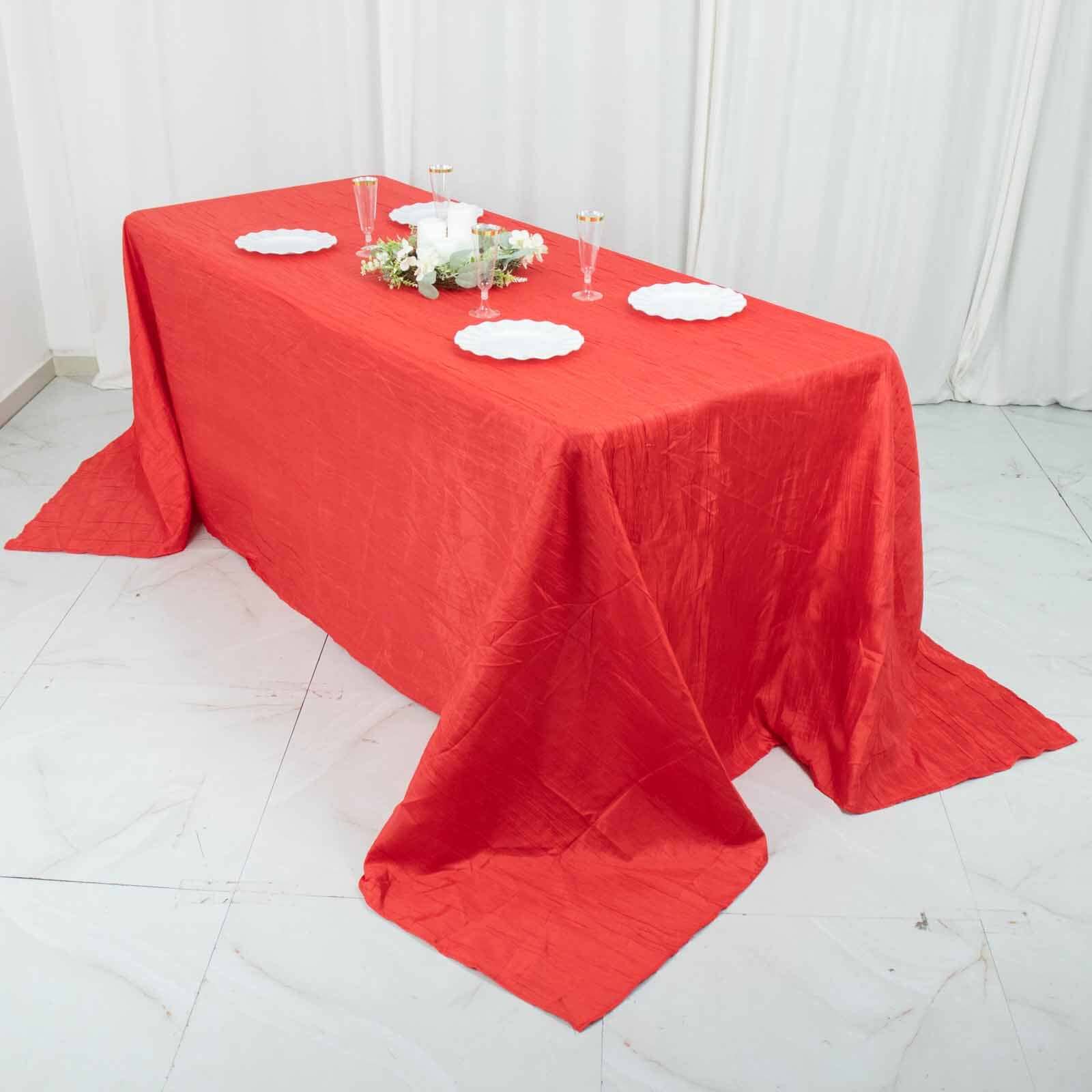 Taffeta 90"x132" Rectangle Tablecloth Red - Seamless Accordion Crinkle Table Cover