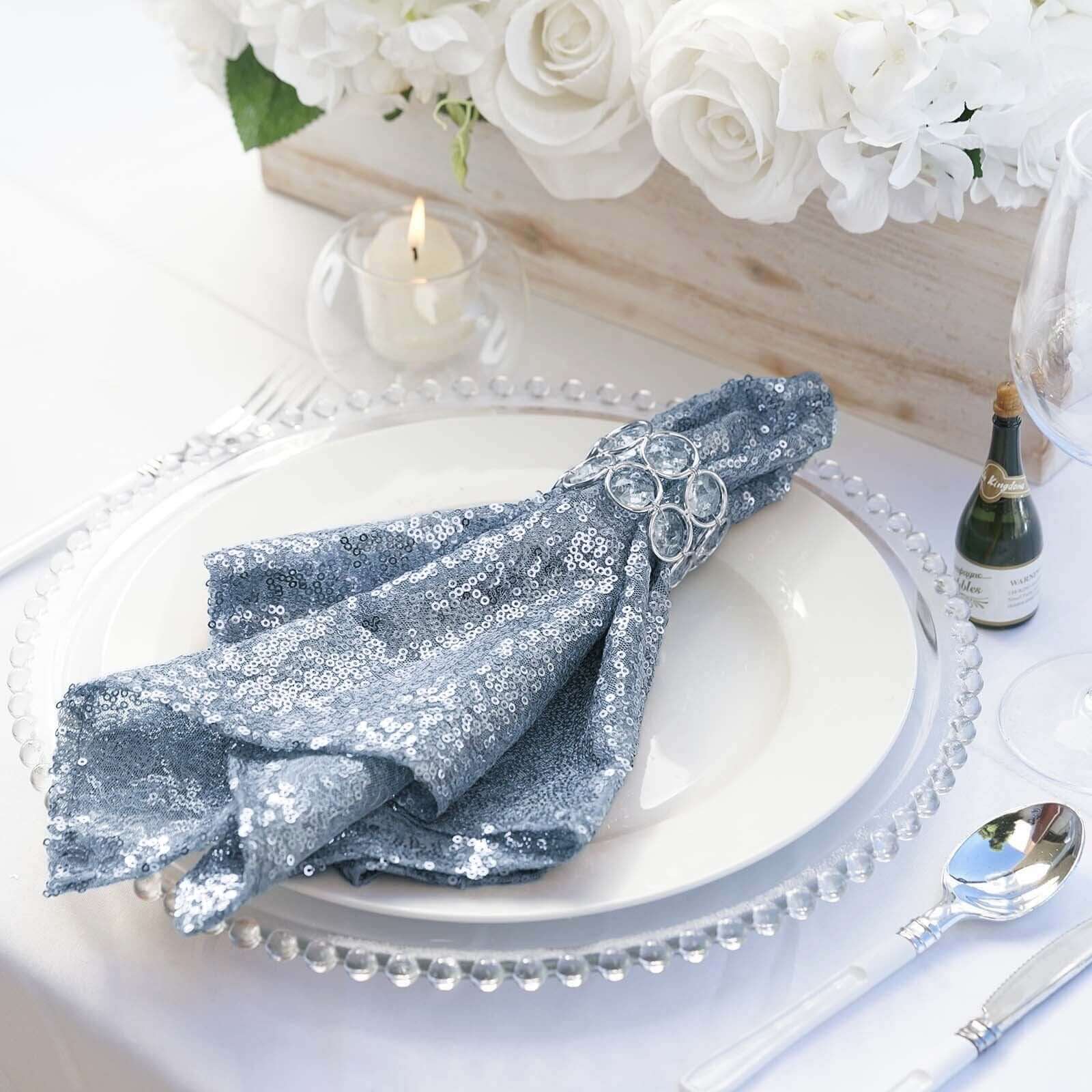 Sequin 20"x20" Napkin Dusty Blue - Shimmering Dinner Napkin