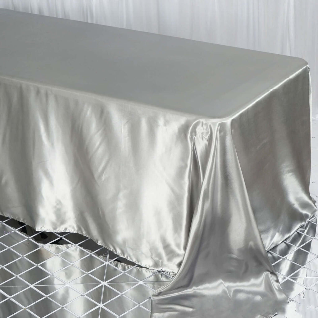 Satin Rectangular 90"x132" Tablecloth Silver - Seamless Table Cover