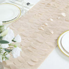 Taffeta Fabric 12"x108" Table Runner Beige - 3D Leaf Petal Design
