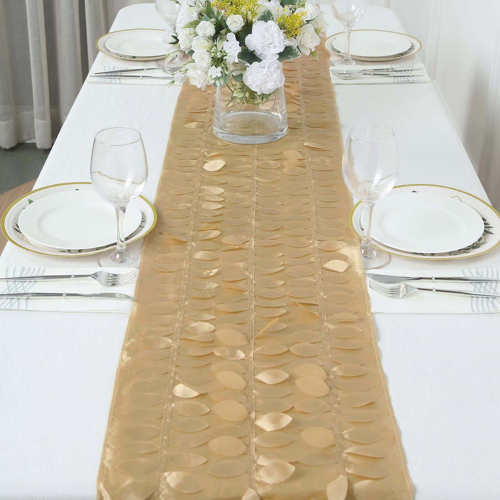 Taffeta Fabric 12"x108" Table Runner Champagne - 3D Leaf Petal Design