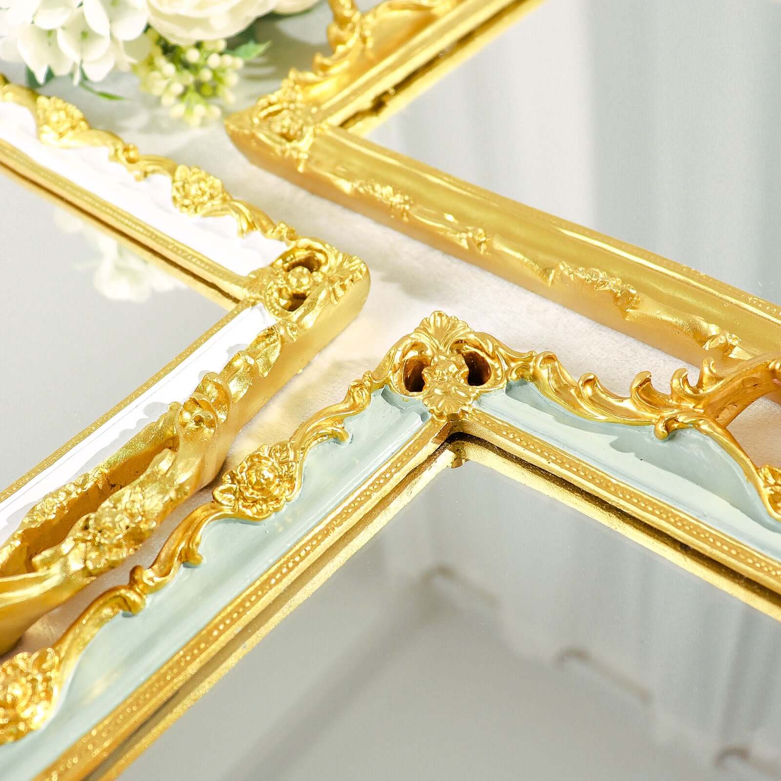 Resin Mirrored Rectangle Serving Tray 15"x10" in Metallic Gold with Baroque Design, Stylish Decorative Vanity Tray Centerpiece