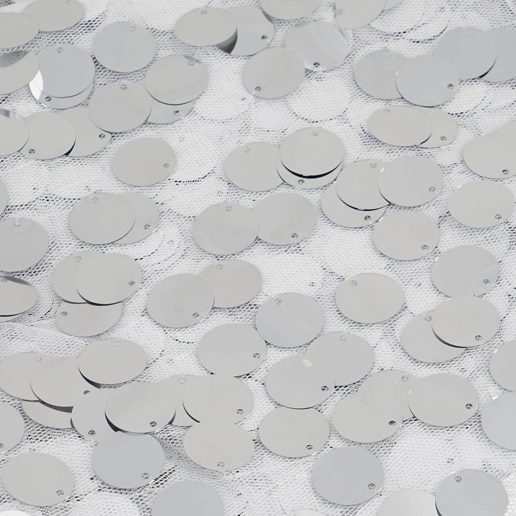 54"x4 Yards Silver Big Payette Sequin Fabric Roll, Mesh Sequin DIY Craft Fabric Bolt