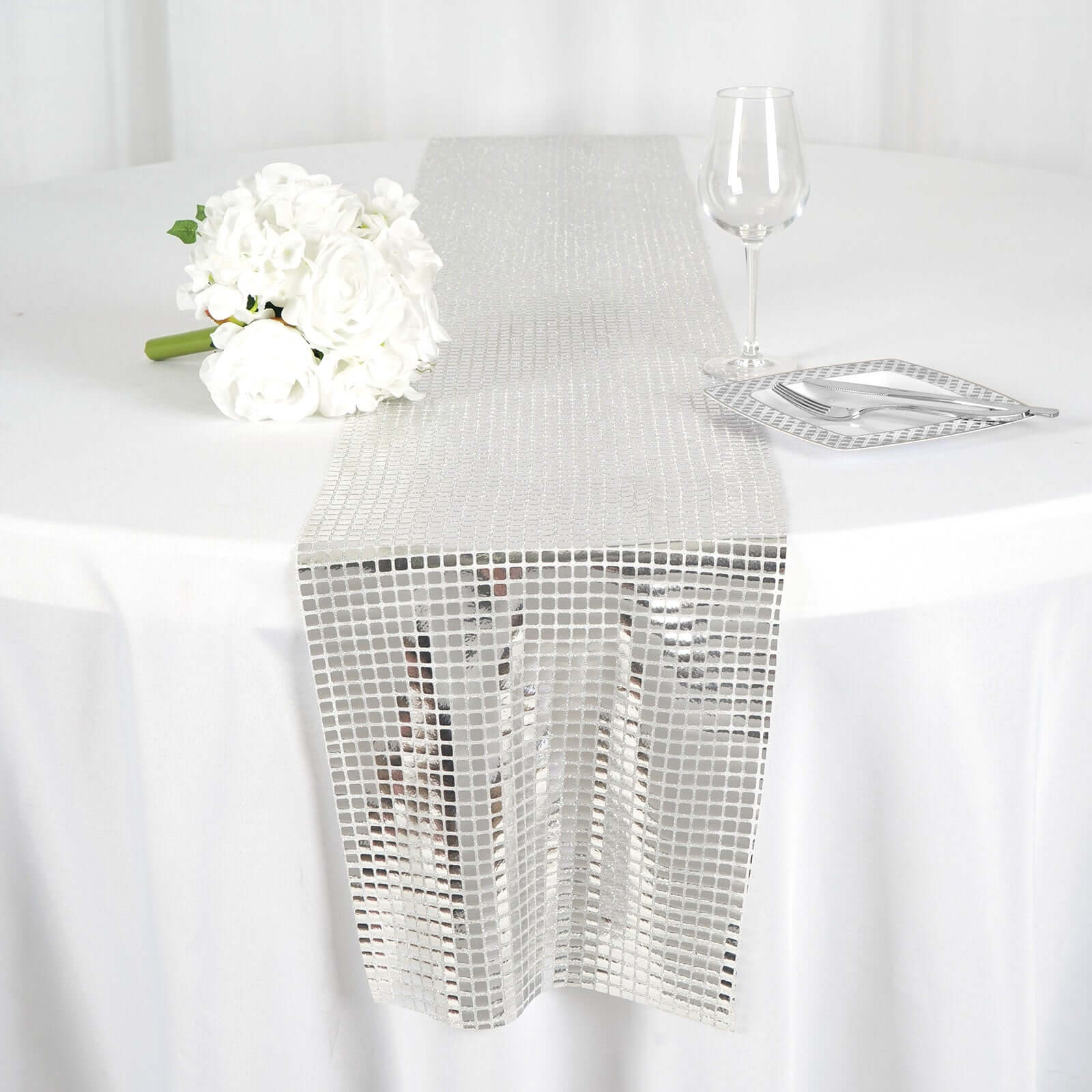 Mirror Foil 12"x108" Table Runner Silver - Shiny Metallic Party Table Decor