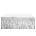 Metallic Foil Fringe Table Skirt Silver with Self Adhesive Backing - Durable Tinsel Skirt for Parties 30"x9ft