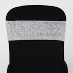 5 Pack Metallic Shimmer Tinsel Spandex Chair Sashes Silver - Durable and Reusable Stretch Chair Bands