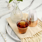 12-Pack Plastic Party Squat Cups Clear with Rose Gold Rim - Stylish Disposable Tumblers for Banquets & Special Occasions 10oz