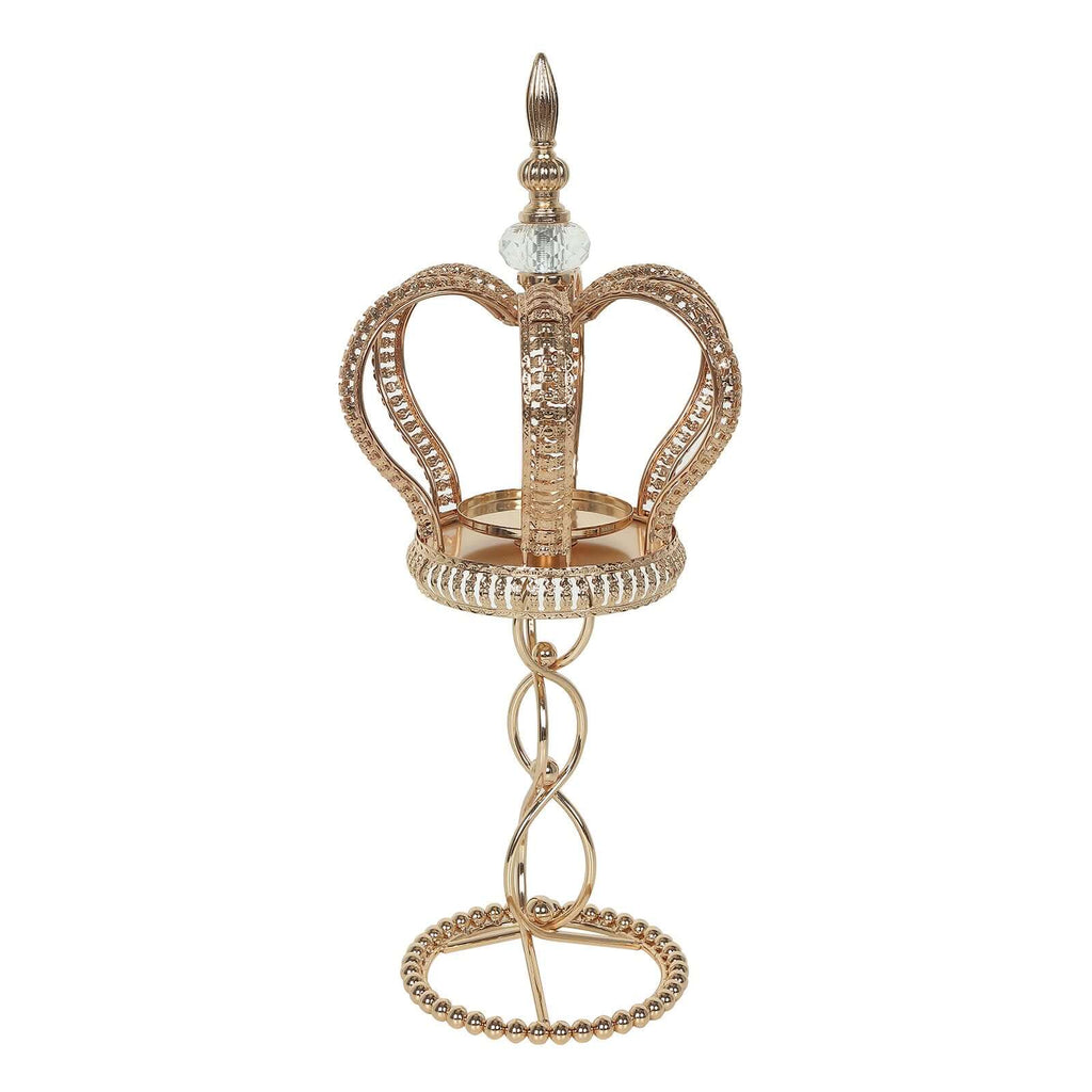 Metal Crown Spiral Pillar Candle Holder Stand Gold - Jeweled Votive Candle Centerpiece 18"