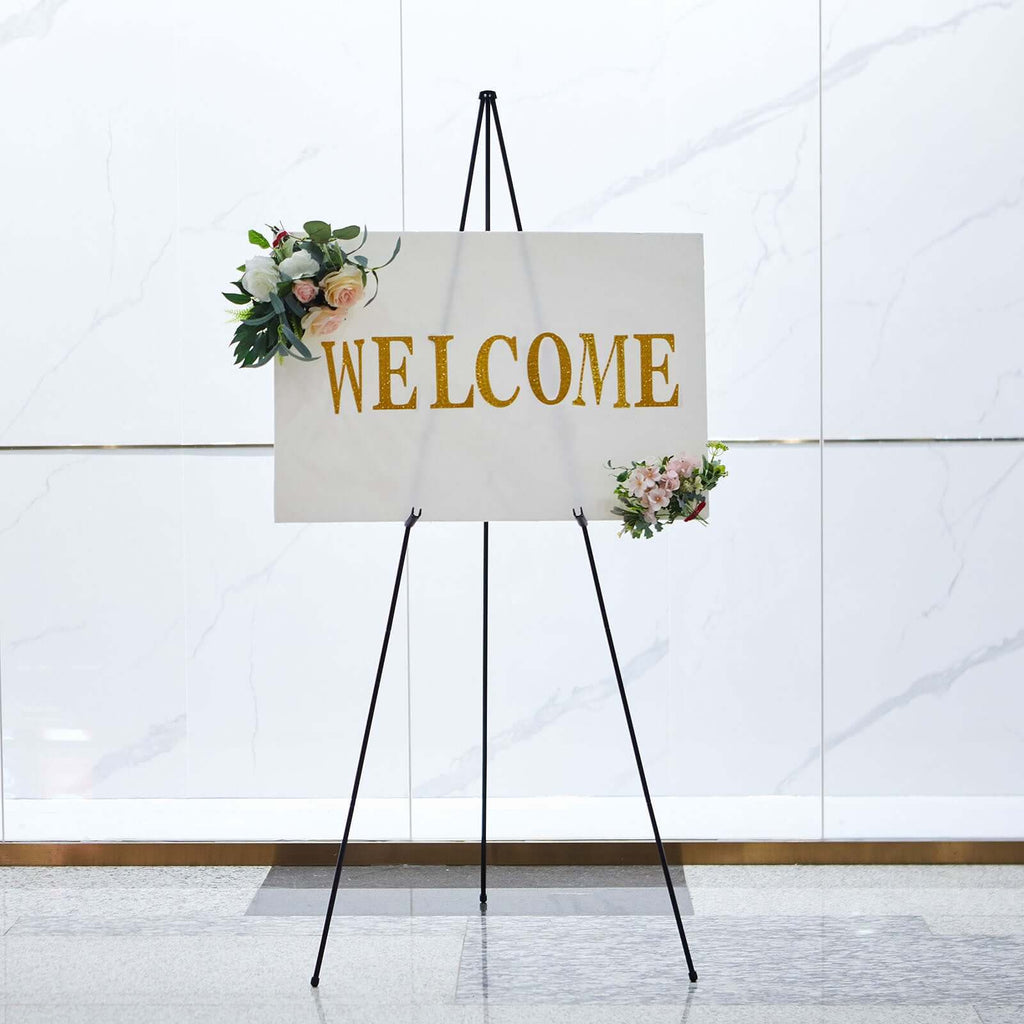 65" Black Metal Sign Holder Easel Stand, Collapsible Tripod Stand