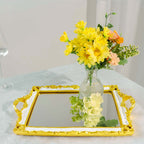Resin Mirrored Rectangle Serving Tray 15"x10" in White with Gold Baroque Design, Stylish Decorative Vanity Tray Centerpiece