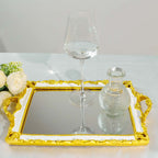 Resin Mirrored Rectangle Serving Tray 15"x10" in White with Gold Baroque Design, Stylish Decorative Vanity Tray Centerpiece