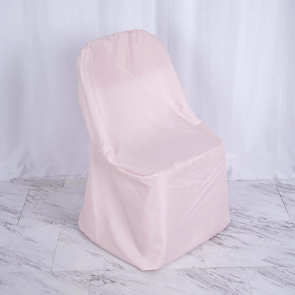 Polyester Slip On Folding Chair Covers Blush - Stain-Resistant Reusable Durable Fabric