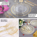 25-Pack Plastic Knives Clear Gold Glitter Classic Heavy Duty - Decorative Disposable Cutlery 7"