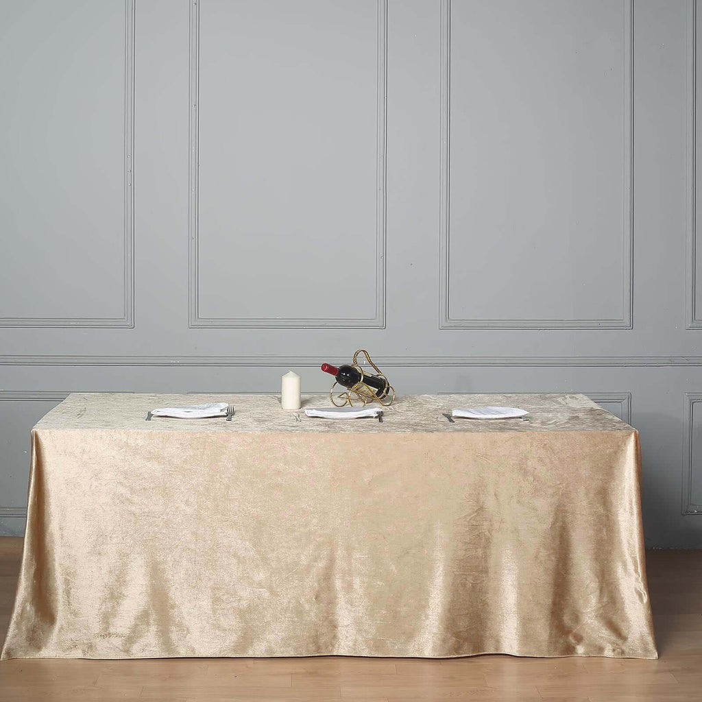 Premium Velvet 90"x156" Rectangle Tablecloth Champagne - Reusable Soft & Seamless Table Cover