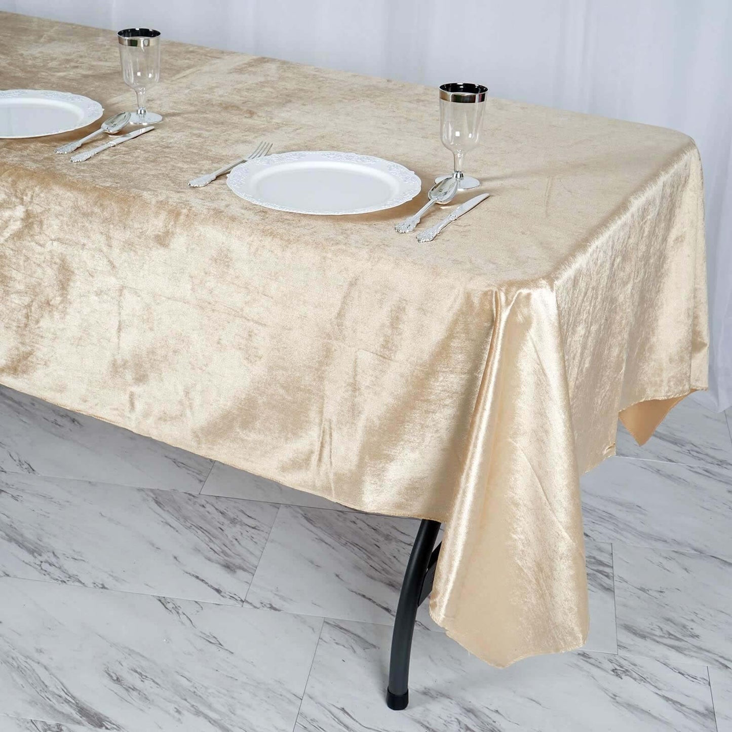 Premium Velvet 60"x102" Rectangle Tablecloth Champagne - Reusable & Soft Table Cover