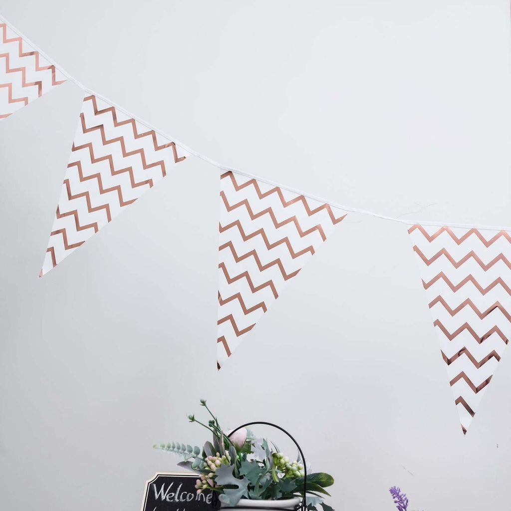 7.5ft Rose Gold Chevron Print Triangle Pennant Flag Party Banner - Clearance SALE