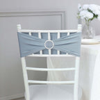 5 Pack Stretch Spandex Chair Sashes Dusty Blue - Reusable Chair Bands with Silver Diamond Ring Slide Buckle 5"x14"