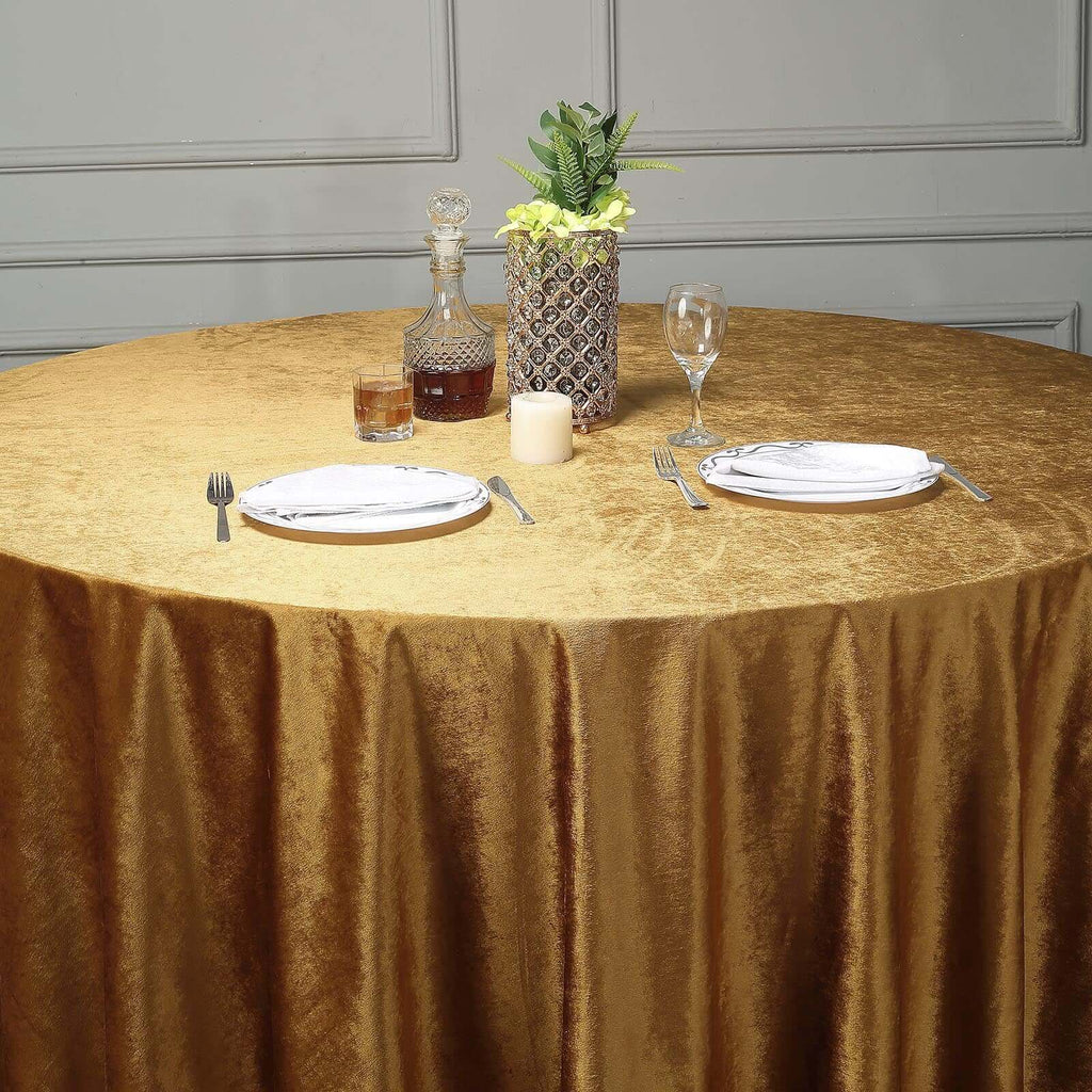 Premium Velvet 120" Round Tablecloth Gold - Reusable Soft & Seamless Table Cover for Upscale Events