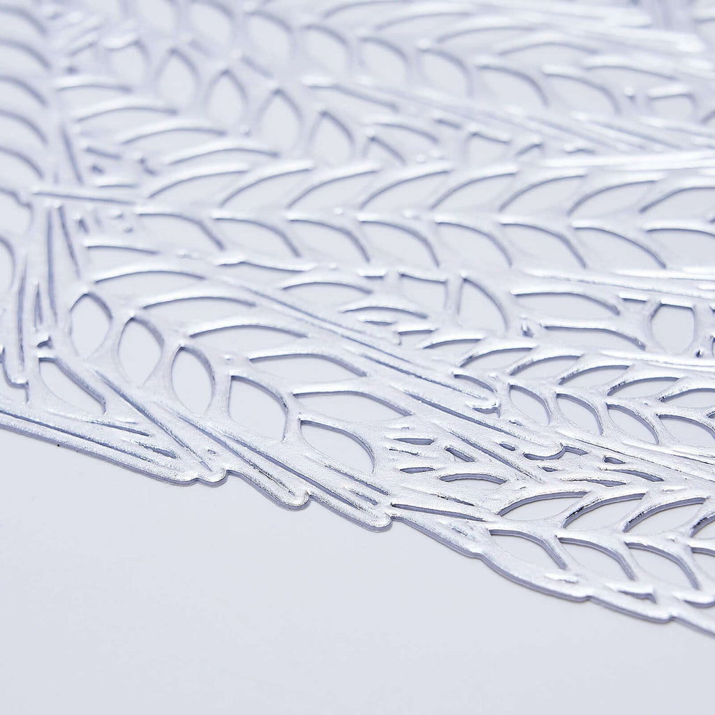 6-Pack Table Mats Wheat Design Silver - Vinyl Rectangle Non-Slip Surface for Stylish Settings 12"x18"