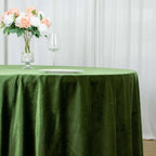 Premium Velvet 120" Round Tablecloth Olive Green - Reusable Soft & Seamless Table Cover