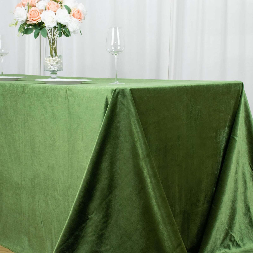 Premium Velvet 90"x132" Rectangle Tablecloth Olive Green - Reusable Soft & Seamless Table Cover