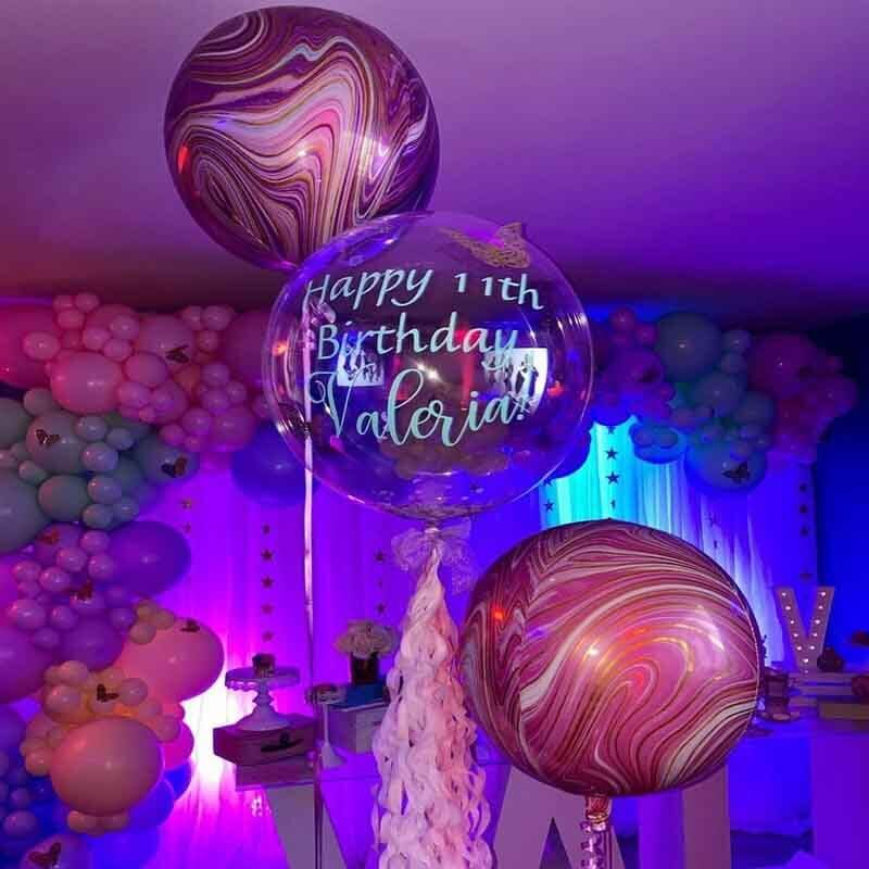 3 Pack 13" Purple Gold Marble Orbz Foil Balloons, 4D Sphere Mylar Balloons