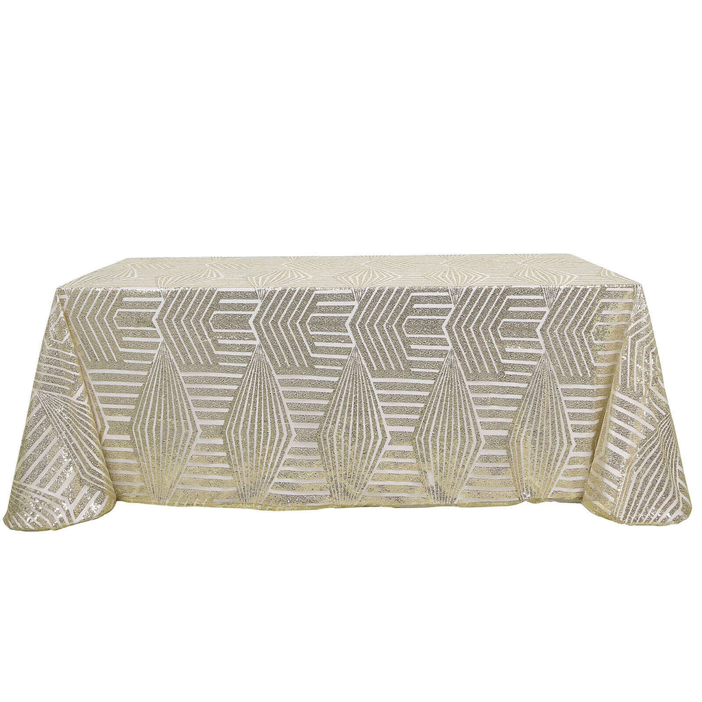Sequin 90"x132" Rectangle Tablecloth Champagne - Seamless Diamond Design Table Cover