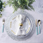 6-Pack Vinyl Placemats Silver Woven Design - Durable Non-Slip Round Table Mats for Dining 15"