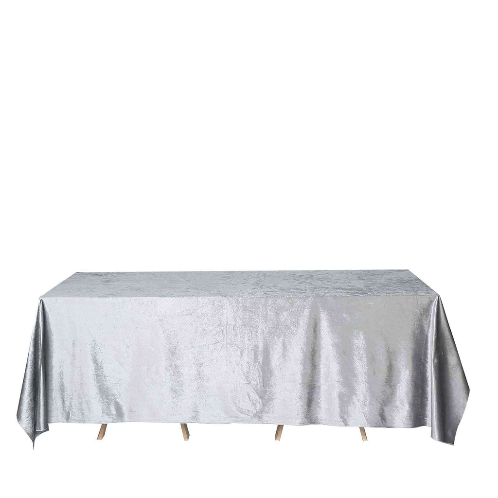 Premium Velvet 90"x132" Rectangle Tablecloth Silver - Reusable Soft & Seamless Table Cover