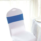 5 Pack Stretch Spandex Chair Sashes Royal Blue - Reusable Chair Bands with Silver Diamond Ring Slide Buckle 5"x14"