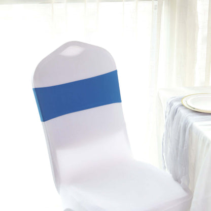 5 Pack Stretch Spandex Chair Sashes Royal Blue - Reusable Chair Bands with Silver Diamond Ring Slide Buckle 5"x14"