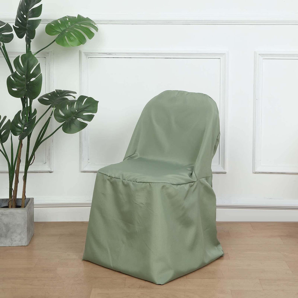 Polyester Slip On Folding Chair Covers Dusty Sage Green - Stain-Resistant Reusable Durable Fabric