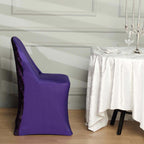 Stretch Spandex Chair Cover Purple for Folding Chairs - Metallic Shimmer Tinsel Back Design Fitted Slipcover