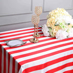 Satin 90"x156" Rectangle Tablecloth Red/White - Stripe Design with Seamless Finish Table Cover