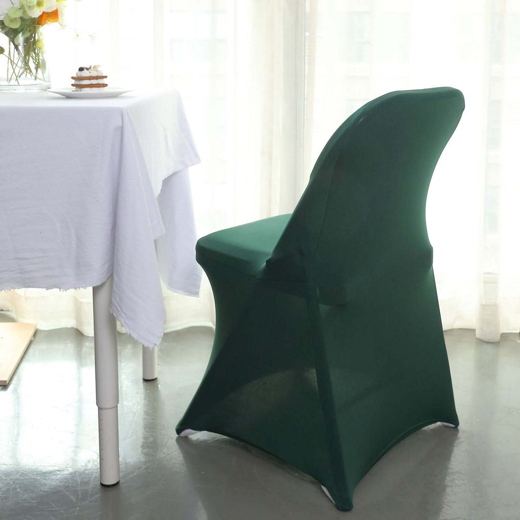 Stretch Spandex Chair Cover Hunter Emerald Green for Folding Chairs - Reusable & Wrinkle-Resistant 160GSM Fitted Slipcover