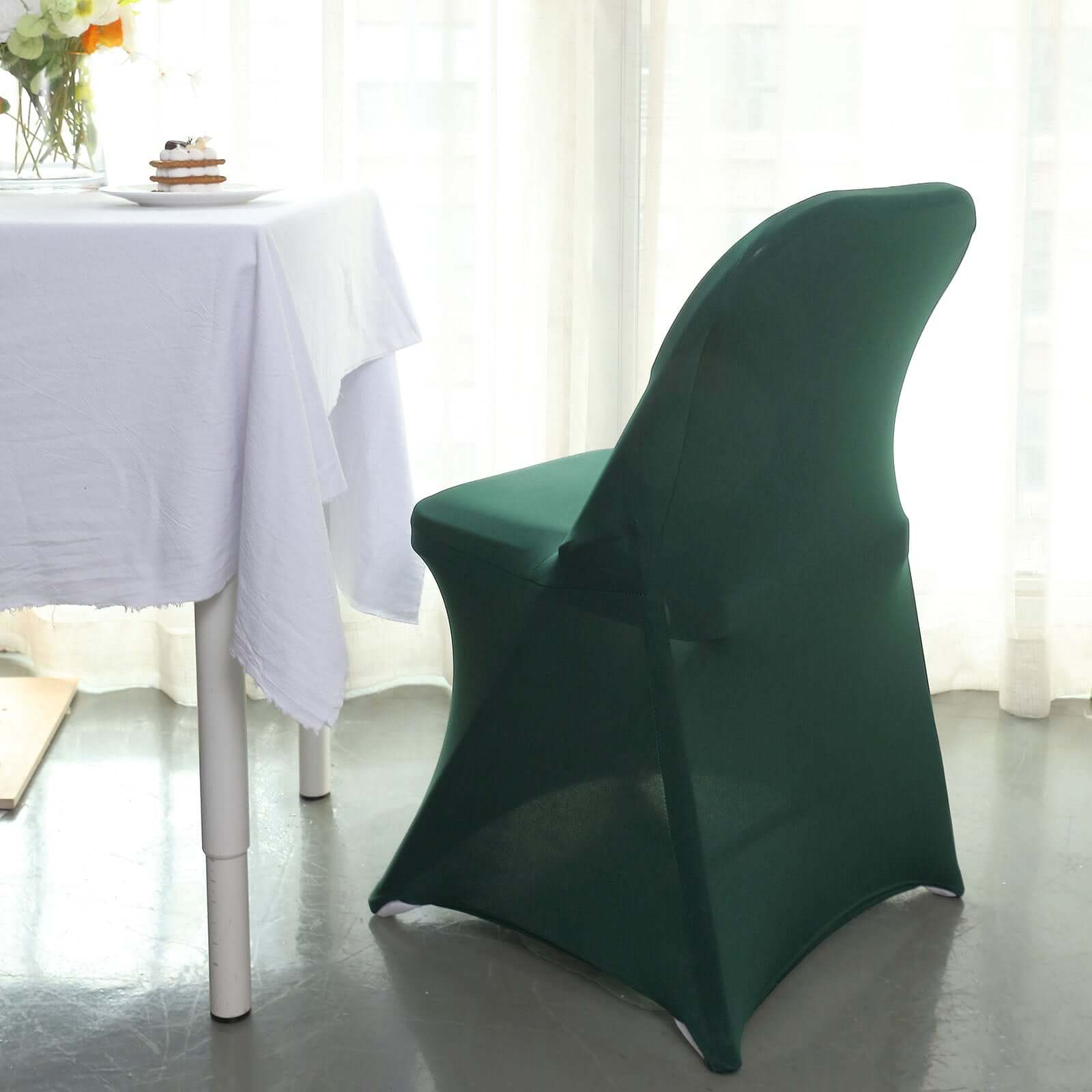 Stretch Spandex Chair Cover Hunter Emerald Green for Folding Chairs - Reusable & Wrinkle-Resistant 160GSM Fitted Slipcover