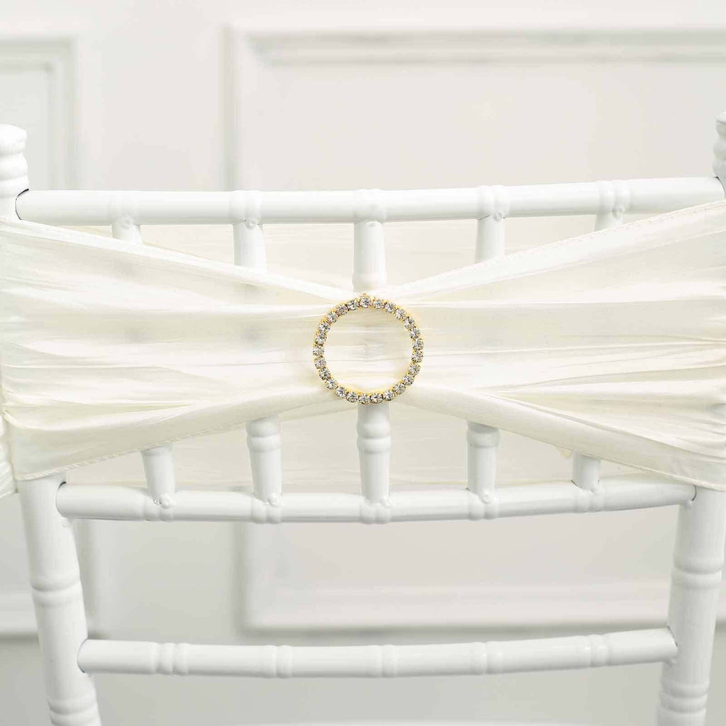 Rhinestone Chair Sash Band Buckle Gold 2" Circle Metal - Glittering Diamond Bow Pin for Chair Sashes & Wedding Decor