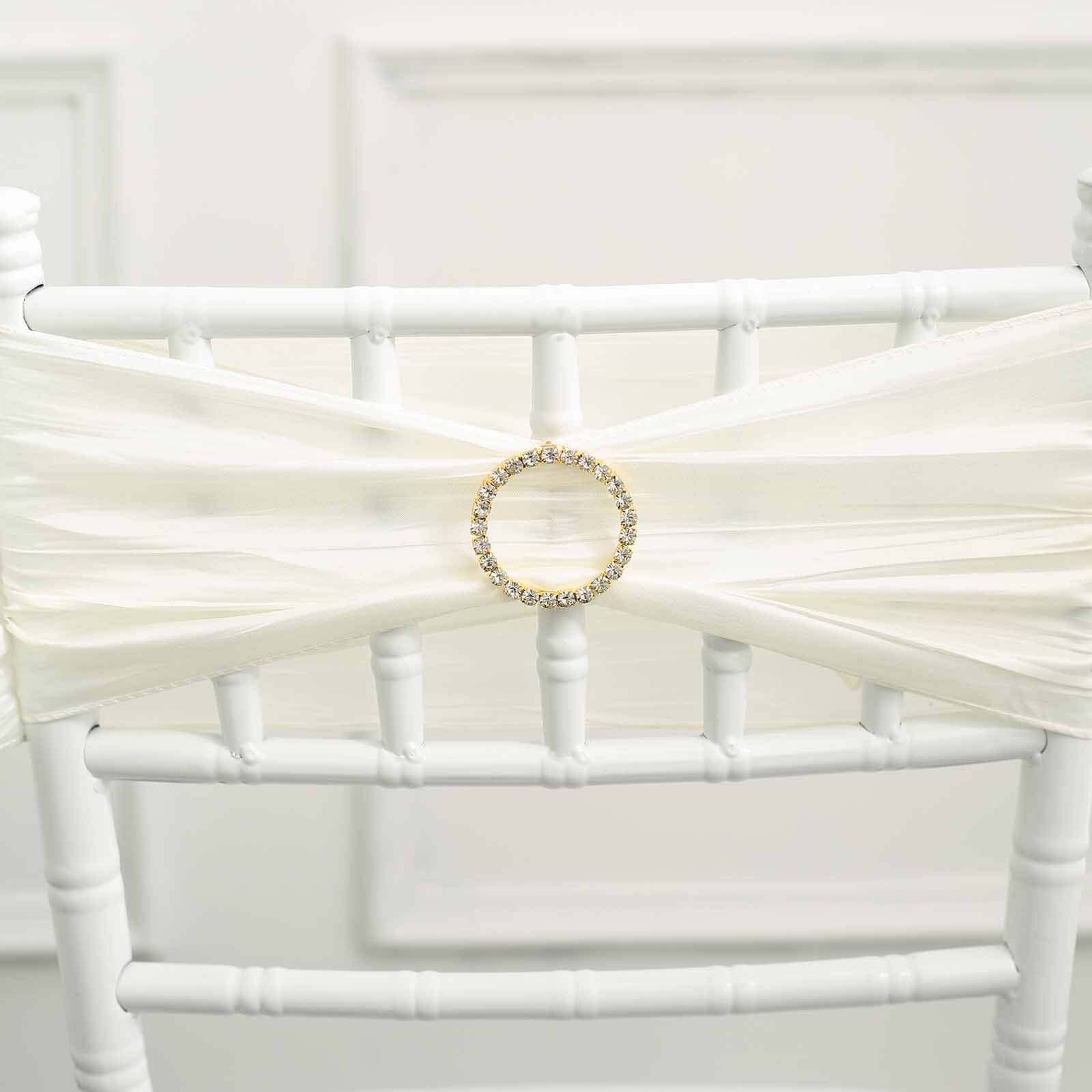 Rhinestone Chair Sash Band Buckle Gold 2" Circle Metal - Glittering Diamond Bow Pin for Chair Sashes & Wedding Decor