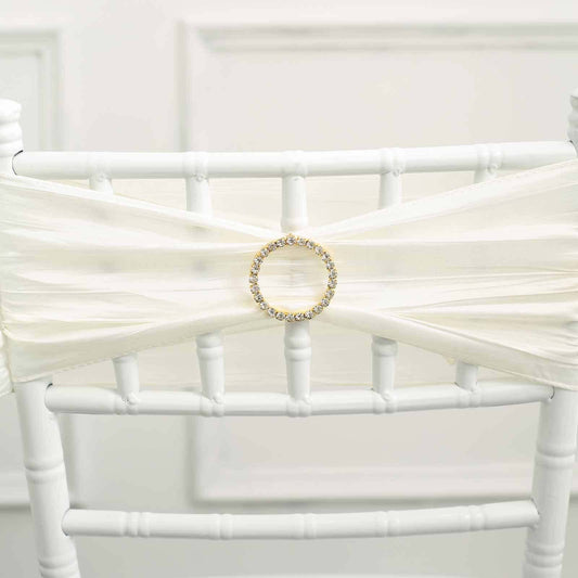 Rhinestone Chair Sash Band Buckle Gold 2" Circle Metal - Glittering Diamond Bow Pin for Chair Sashes & Wedding Decor