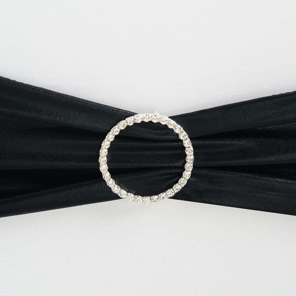 Rhinestone Chair Sash Band Buckle Silver 2" Circle Metal - Glittering Diamond Bow Pin for Chair Sashes & Wedding Decor