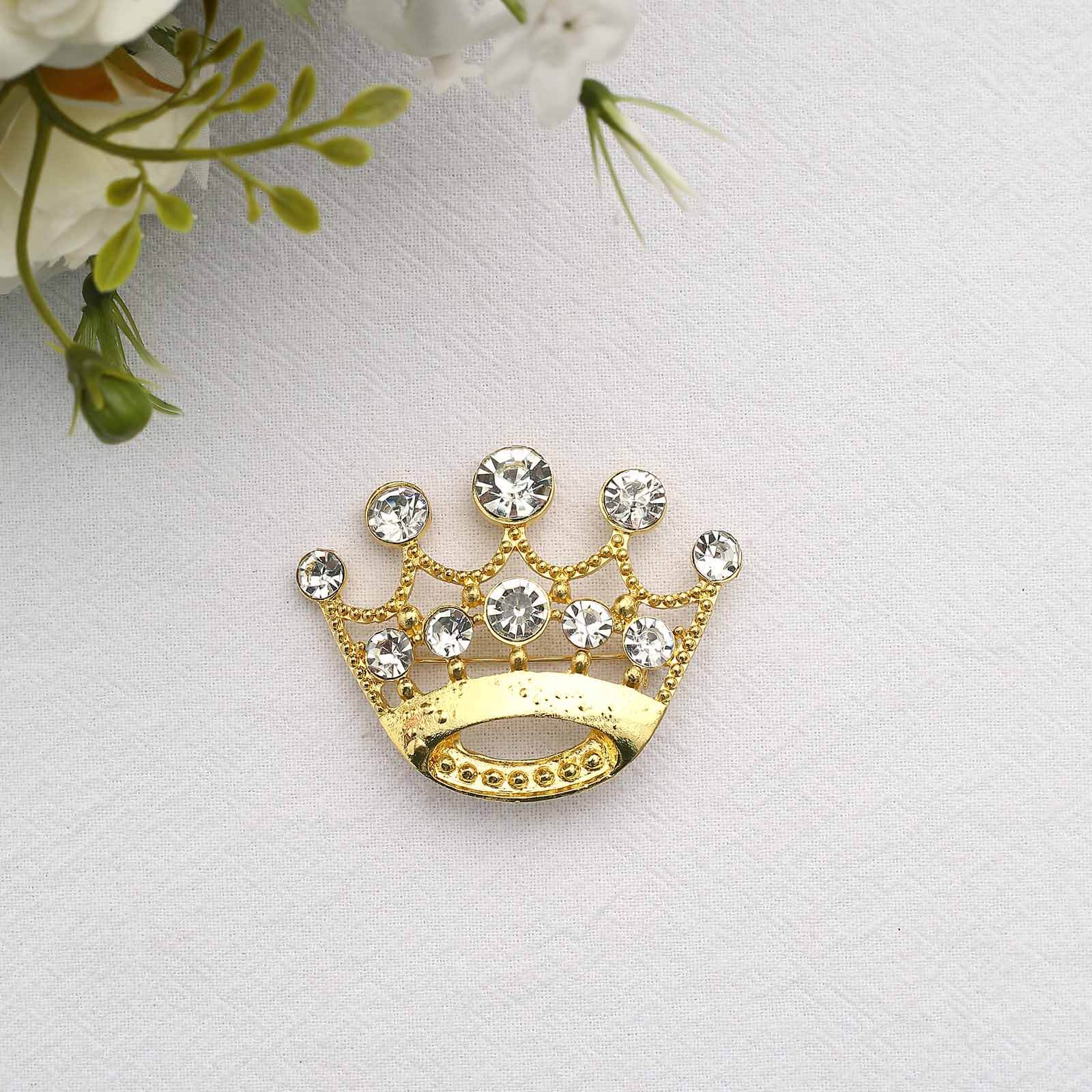 Rhinestone Metal Crown Sash Band Buckle Gold - Glittering Tiara Accent for Weddings & Special Occasions 2" - Bell Racket Store