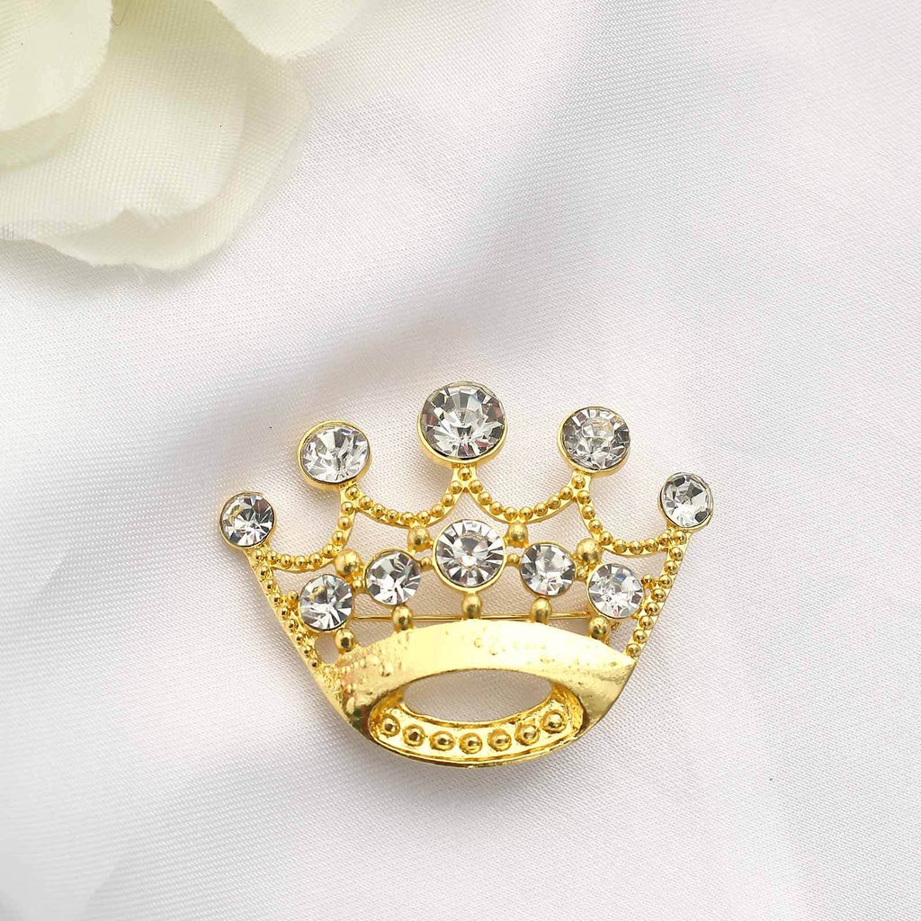 Rhinestone Metal Crown Sash Band Buckle Gold - Glittering Tiara Accent for Weddings & Special Occasions 2" - Bell Racket Store