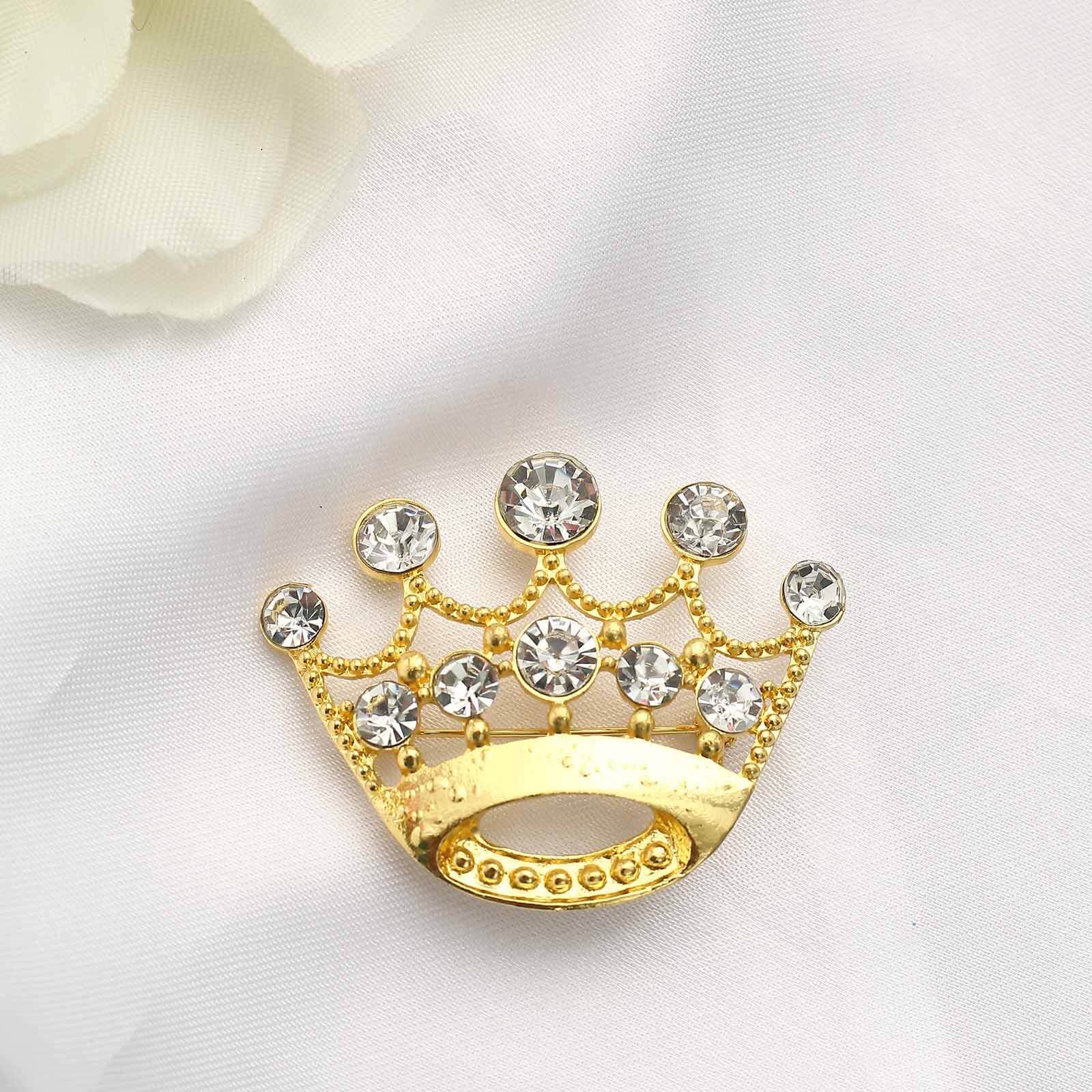 Rhinestone Metal Crown Sash Band Buckle Gold - Glittering Tiara Accent for Weddings & Special Occasions 2" - Bell Racket Store