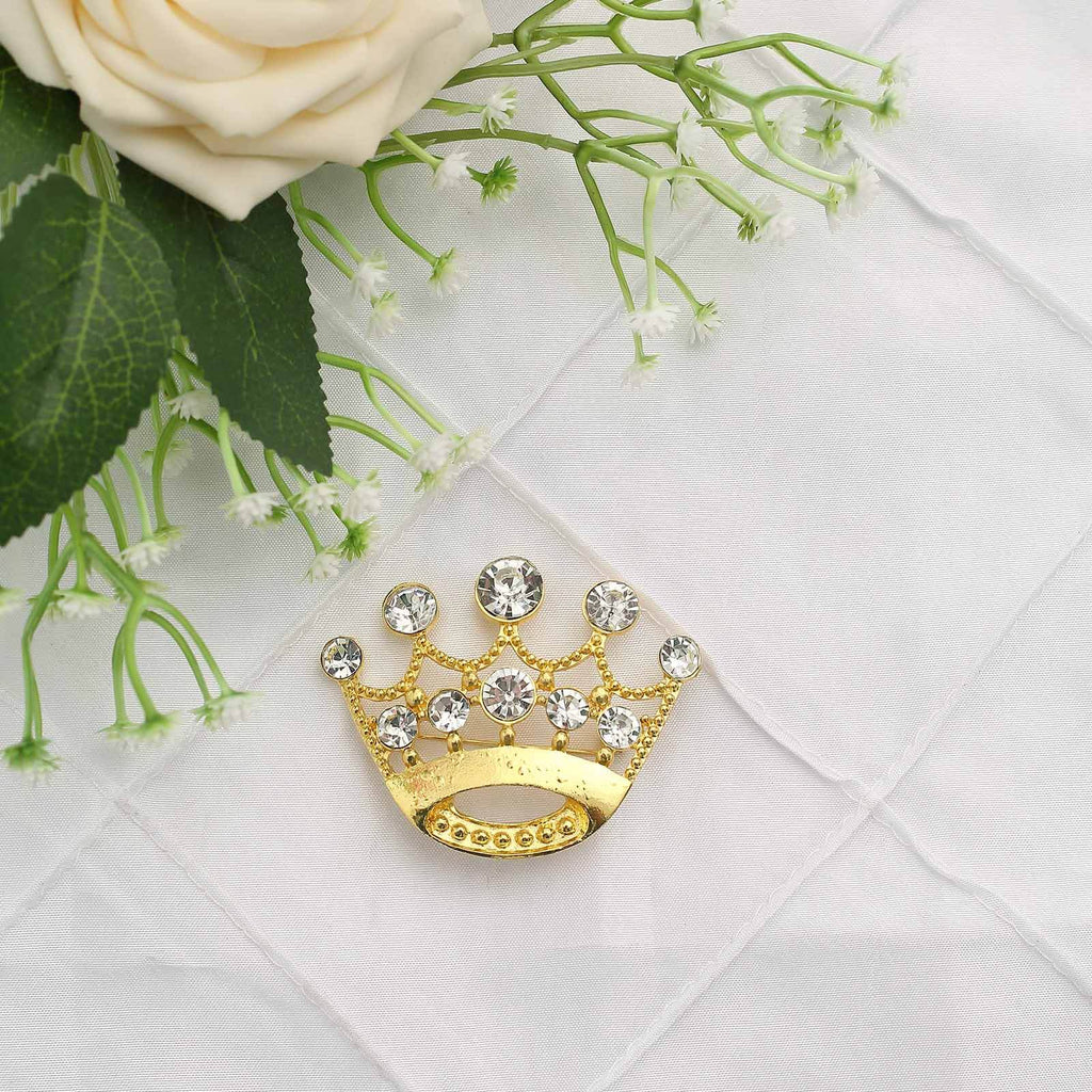 Rhinestone Metal Crown Sash Band Buckle Gold - Glittering Tiara Accent for Weddings & Special Occasions 2" - Bell Racket Store