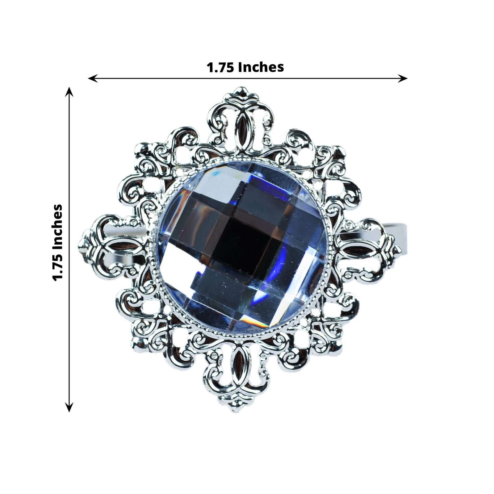 6 Pack 2" Silver Metal Clear Crystal Rhinestone Napkin Rings, Diamond Bling Napkin Holders