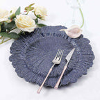 6-Pack Acrylic Plastic Round Charger Plates 13" in Navy Blue with Reef Design, Dinner Charger Tableware