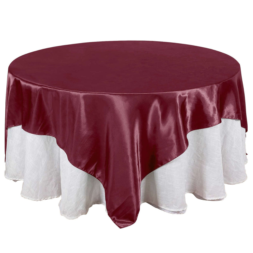 Satin 90"x90" Table Overlay Square Tablecloth Burgundy - Smooth Finish Table Topper