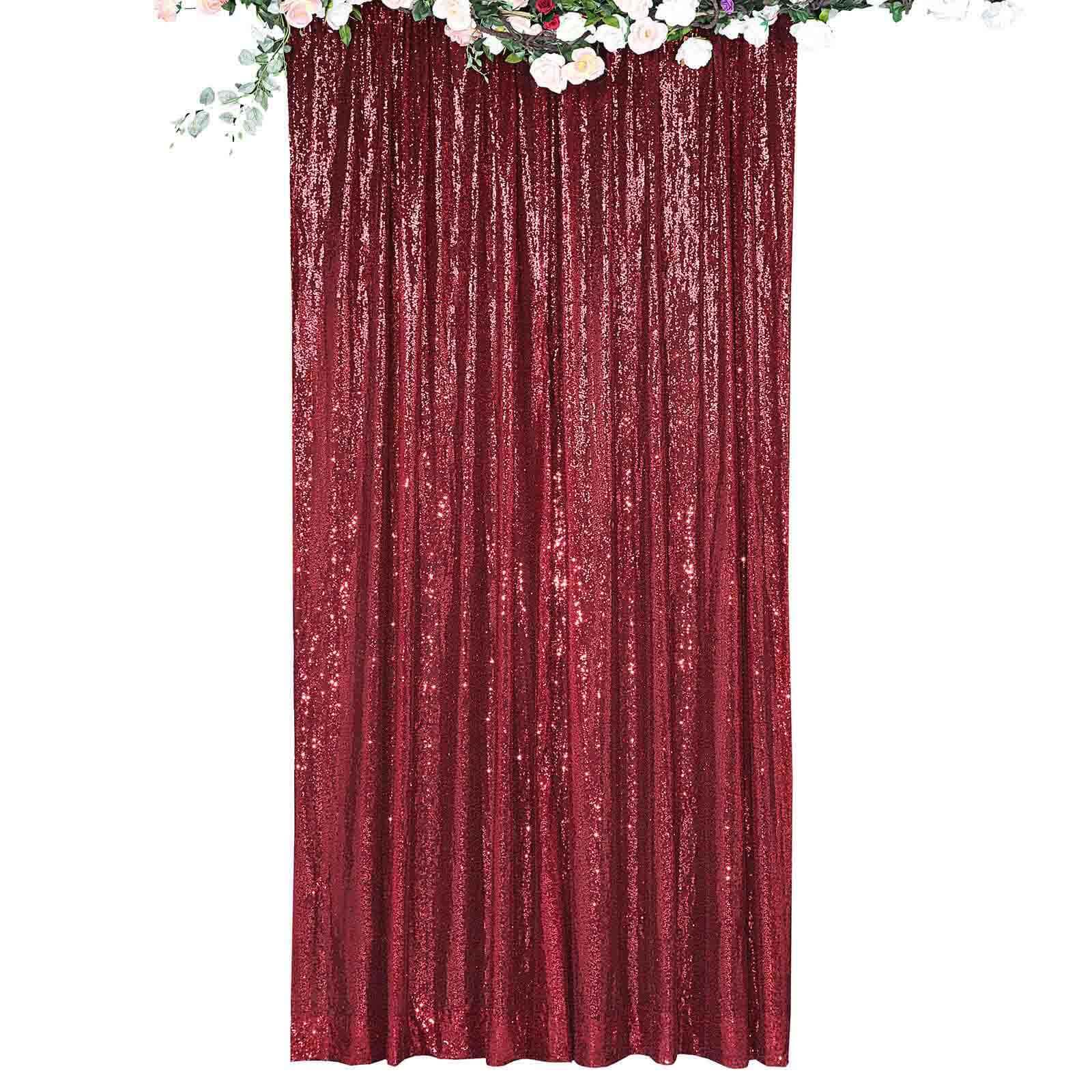 8ftx8ft Burgundy Sequin Event Curtain Drapes, Backdrop Event Panel