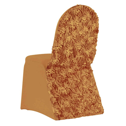 Satin Rosette Chair Cover for Banquet Chairs Gold - Stylish Stretch Fitted Slip-On Design for Sophisticated Gatherings