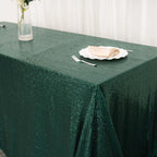 Sequin 90"x132" Rectangle Tablecloth Hunter Emerald Green - Seamless Sparkly Table Cover